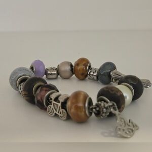 European Style Charm Bead Bracelet w/ Mixed Glass & Metal Beads, Toggle Clasp